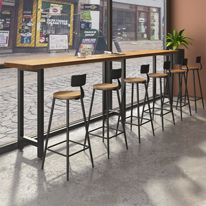 Mesa y sillas de Bar de madera maciza nórdica para el hogar, balcón <span class=keywords><strong>cerca</strong></span> de la ventana, taburetes altos, té de la leche, café, mesa de Bar de losa de madera Original - Product Image 2