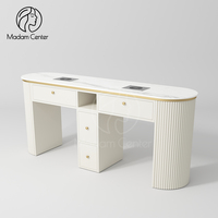 Table de manucure professionnelle moderne de luxe à 2 places avec plateau en marbre et collecteur de poussière, bureau pour technicien en ongles