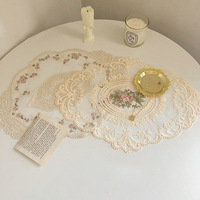 Napperon de Table personnalisé en dentelle blanche et Beige, napperon rond en tissu, tasse, ustensiles de cuisine, dessous de verre, serviette, napperon de cuisine