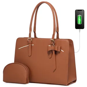 حقيبة لابتوب نسائي من الجلد الصناعي بتصميم جديد للسيدات من LOVEVOOK مع USB