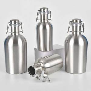 Botella de Vino de Acero Inoxidable de Pared Simple de 1L 2L con Tapa Abatible, Frasco Metálico para Licores, Contenedor de Bebidas para Exteriores - Product Image 1