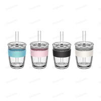 Tasse à café en verre borosilicaté de 12oz avec 2 couvercles en paille et un manchon en silicone personnalisable avec décalcomanie et logo, nouvelle arrivage