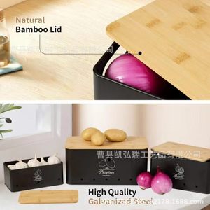 Cross-border bamboo lid black <b>storage</b> container for potatoes, breathable and fresh <b>kitchen</b> <b>storage</b> <b>boxes</b> for potatoes, onions, - Product Image 4