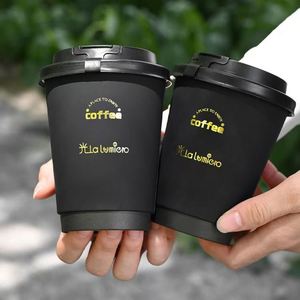 Custom logo 4/8/10/12/16oz Gold Stamping Hot Drink Bubble Tea Paper Coffee <b>Cups</b> with Lids Double Wall <b>Disposable</b> Paper <b>Cups</b> - Product Image 2