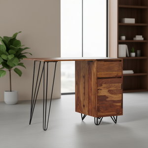 Escritorio de madera maciza de Sheesham con 1 cajón y gabinete, escritorio de oficina de diseño industrial moderno independiente - Product Image 2