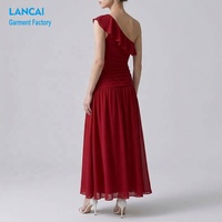 Robe longue évasée en mousseline fluide pour femme, asymétrique à une épaule, avec volants et taille froncée, Fabricant de vêtements personnalisés OEM ODM