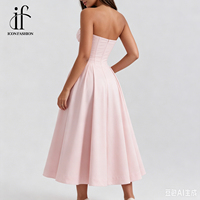 Robe midi élégante rose 2026 avec corset et épaules dénudées, décolleté cœur, pour femme, idéale pour les fêtes, les mariages, les occasions estivales, OEM