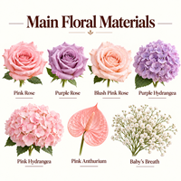 Arche florale artificielle en soie rose pastel et violet, faite à la main, pour mariage, cérémonie, photomaton, fond de scène