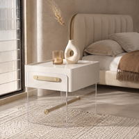 Table de chevet moderne en acrylique avec tiroir blanc et accent doré, table de nuit de luxe pour chambre à coucher, hôtel, villa, mobilier de maison