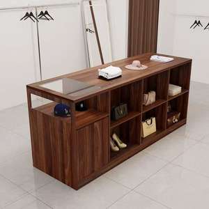 Meuble de présentation moderne pour magasin de vêtements féminins, table longue en bois, vitrine pour sacs à chaussures, pour placement central en verre, usage commercial, 1 étagère - Product Image 3