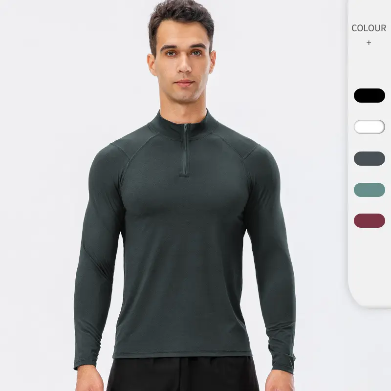 1/4 Viertel Reißverschluss pullover-Hemd Herren Langärmlig Sonne/UV-Schutz T-Shirt Laufen Sportler-T-Shirts Outdoor