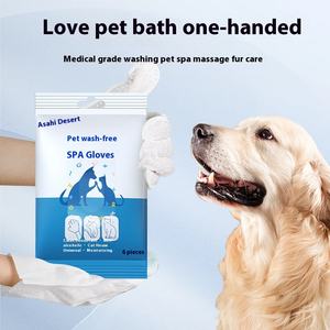 Sarung tangan pembersih basah dan kering untuk hewan peliharaan Bath-Free <span class=keywords><strong>Care</strong></span> pewangi lipit tisu kucing dan anjing khusus grosir sampo - Product Image 2