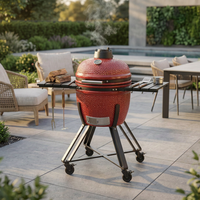 Barbecue au charbon de bois en céramique Kamado de 19 pouces, fumoir rond, cuisinière d'extérieur avec roues pour jardin, patio, camping