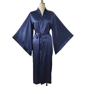 Abito <span class=keywords><strong>Kimono</strong></span> in raso di seta <span class=keywords><strong>Sexy</strong></span> per matrimonio da donna a maniche lunghe morbido e morbido abito da sposa abito da sposa in tinta unita - Product Image 3
