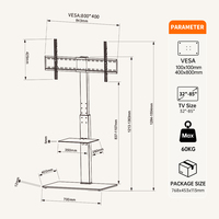 Support TV en acier et verre en gros, logo personnalisé, réglage de la hauteur pivotant, base en verre trempé, téléviseurs de 32 à 70 pouces, meubles de salon
