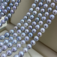 Collier de perles Akoya naturelles argentées, grises et bleues de 6,5-7 mm, provenant d'eau de mer japonaise, bijoux fins populaires