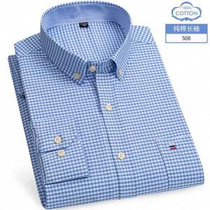 I-0417 Men <b>Shirt</b> Fashion Thin <b>Long</b> <b>Sleeve</b> Casual Slim Solid Color Plaid Print Stripe Formal <b>Dress</b> <b>Shirt</b> Plus Size - Product Image 2