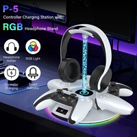 Station de charge 3-en-1 pour manette sans fil PS5 avec éclairage ambiant RGB, chargeur en matériau ABS pour manette PS5