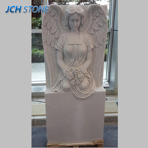 Statue d'ange pleureur à ailes ouvertes en marbre blanc, pierre tombale, <span class=keywords><strong>monument</strong></span> funéraire - Product Image 3