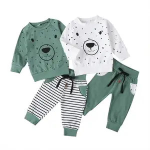 Setelan Baju Bayi Laki-laki, Hoodie Celana Panjang Beruang Kartun + Celana Musim Gugur 2 Potong