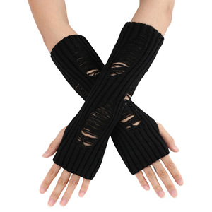 Femmes Automne Hiver <span class=keywords><strong>Gants</strong></span> sans doigts tricotés creux <span class=keywords><strong>Gants</strong></span> chauds <span class=keywords><strong>longs</strong></span> Mode <span class=keywords><strong>mi</strong></span>-<span class=keywords><strong>longs</strong></span> - Product Image 3