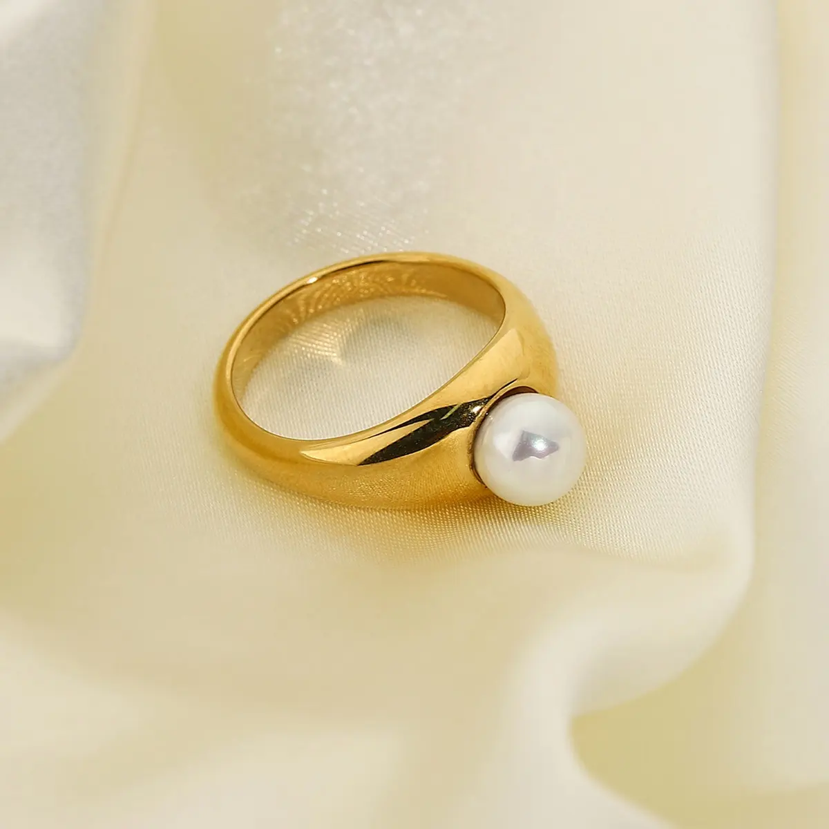 MICCI-Anillo de perlas de acero inoxidable chapado en oro de 18K para mujer, joyería única para dedo, moda, venta al por mayor