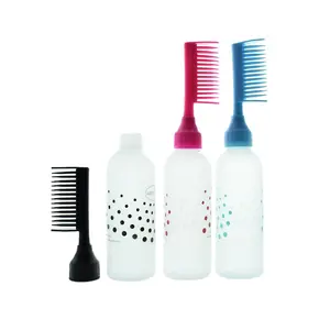 Botella de productos de peluquería de plástico HDPE con peine, tinte para el cabello de barbería vacío, embalaje cosmético con herramientas aplicadoras de cepillo