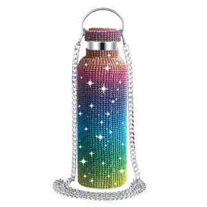 Tốt nhất bán 500ml Rhinestone cách điện phích Tumbler Bling chân không Flask chai nước với móc áo Món quà tốt nhất cho các cô gái