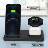 Chargeur sans fil transfrontalier H23 quatre-en-un avec sortie de charge rapide 15W, entrée 12W, port Type-C, support pour téléphone, montre et écouteurs