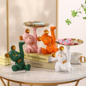 <b>Cute</b> <b>Bear</b> Tray Pink Natural Resin Decorative Tray For Living Room Desk Storage Multi Functional Modern Design - Product Image 2