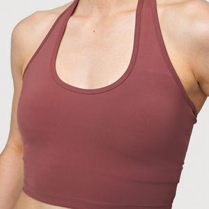 220gsmクイックドライ4ウェイストレッチスリムフィットヨガホルターネックスポーツブラクロップトップバックレス女性用取り外し可能パッド入りカップ - Product Image 6