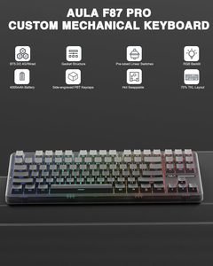 Wholesale AULA F87 Pro <strong>87</strong> <strong>Keys</strong> Triple-mode Mechanical <strong>Keyboard</strong> 80% Layout Gasket Gaming <strong>Keyboard</strong> - Product Image 2