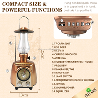 Lampe à pétrole vintage ELETREE, haut-parleur sans fil Bluetooth, veilleuse, lampe de table au charbon, lecteur de musique HiFi rétro avec radio FM