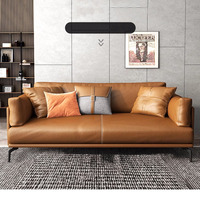 Ensemble de canapés de bureau en cuir grainé orange de luxe italien pour les salles de direction et la réception de bureau, meubles de restaurant en bois faits à la main