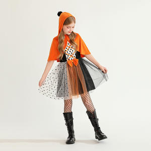 Disfraz de TV y película para niños de Halloween, traje morado con capa de vestido para actuación de chica vampiro - Product Image 5