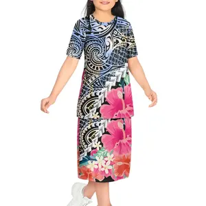 Wholesale Direct Sales 2 piece set Print Polynesian Children Dresses Factory Supply O Neck Party Dress Dropshipping Clothes