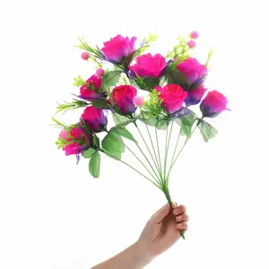 10头销售装饰殡葬花房间装饰用人造丝玫瑰花束