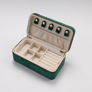 ELE QUEEN Luxury Velvet Rectangle Zipper Jewelry Storage Box <b>Large</b>-Capacity Travel Case Custom Logo <b>Rings</b> Earrings Necklaces - Product Image 4