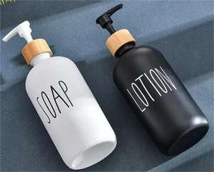 500ml 흑백 보스턴 유리병 비누 디스펜서 손 비누, 샴푸 및 바디 워시 다목적 디스펜서 병 - Product Image 2