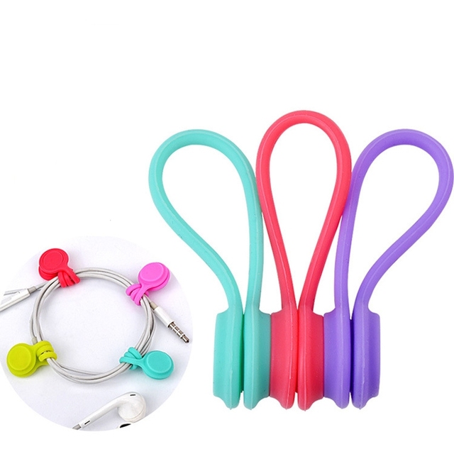 Wholesale Colorful Magnetic Twist Ties Strong Magnet Cord Winder Wrap Silicone Cable Clips