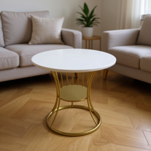 Tavolino da caffè HOMERA 60x60x70 cm, piano in legno bianco, struttura in metallo, mobili moderni per soggiorno - Product Image 2