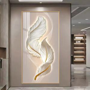 Peinture murale décorative moderne en porcelaine cristalline avec impression HD de plumes, personnalisable en gros, avec lampe LED intégrée pour porche – Nouveauté ! - Product Image 2