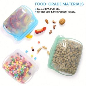 Custom BPA Free Leakproof Stand up Dishwasher Safe Reusable Freezer Bag Platinum Silicone Kitchen Food <b>Storage</b> Zipper Pouch Bags - Product Image 4