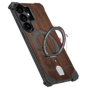 เคสแม่เหล็กแผ่นหลังไม้วอลนัทแบบขั้นสูงสำหรับ Samsung S26 Ultra พร้อม 360 °   ขาตั้งโทรศัพท์แบบวงแหวน โครงอะลูมิเนียมอัลลอยด์ ป้องกันแรงกระแทก - Product Image 3