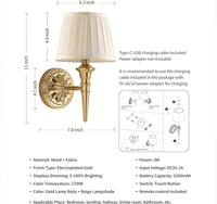 Applique murale à télécommande et intensité variable, sans fil, à coller au mur, pour chambre et salon, lampe murale rechargeable