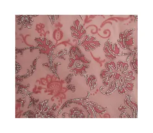 flower flocking velvet mesh fabric custom elastic bronze printing tulle fabric for garment dance cloths textile