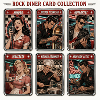Cartes de collection en métal imprimées sur le thème des restaurants rock des années 1950, souvenirs musicaux avec chanteurs et guitaristes, cartes à échanger, cadeau, vente en gros