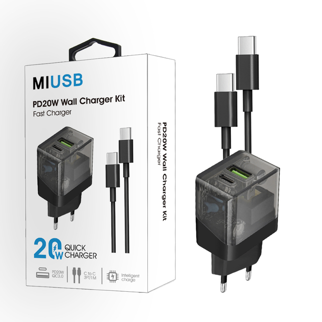 Fast Charging Value Pack 20W Charger Combo PD Wall Adapter+60W Type C to Type C Cable Kits