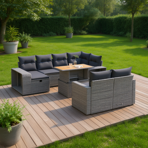 Ensemble de canapés de jardin en rotin gris 6 places, résistant aux intempéries, mobilier d'extérieur au design contemporain - Product Image 2