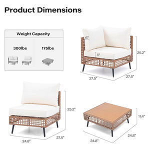 Dwoo 7 pièces PE rotin extérieur tout temps ensemble de meubles de cour beige jardin combinaison table basse canapé ensemble - Product Image 4